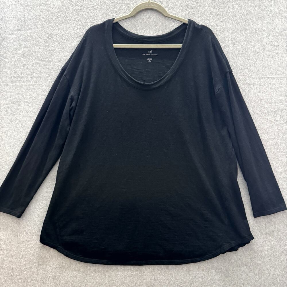 J. Jill 100% Cotton Easy Curved Hem Tunic Sz 2X Black Solid Staple Knit Soft